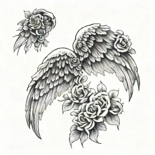 Angel Wings With Halo Made From Flowers