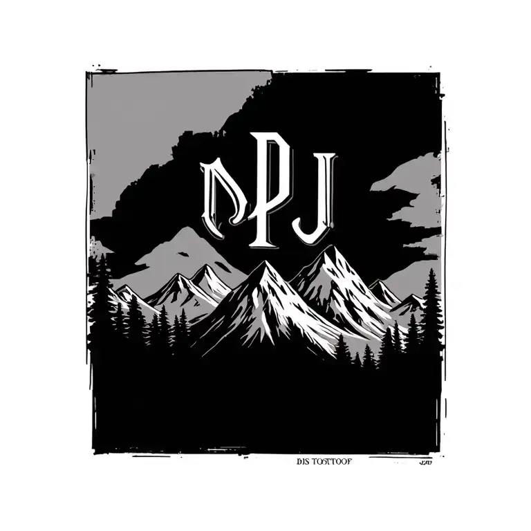 Tattoo With The Initials Pj With Mountains In The Initial Letters