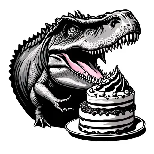 Cartoon T-rex Eating A Cake