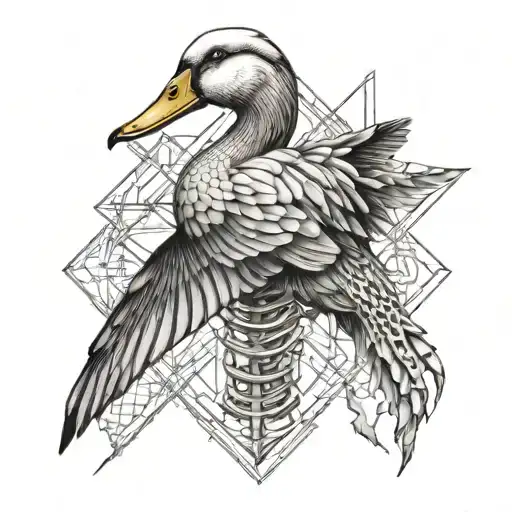 Realistic Duck Skeleton Tattoo With A Geometrical Design Around It