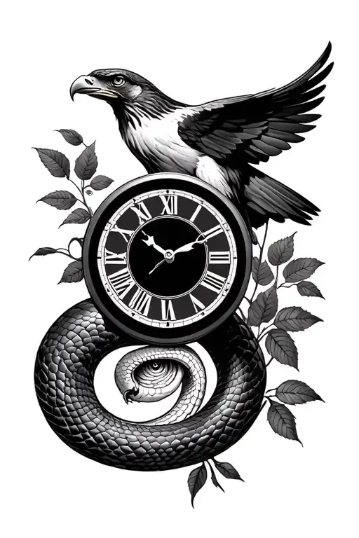 Hawk Clock & Snake Dying Rose
