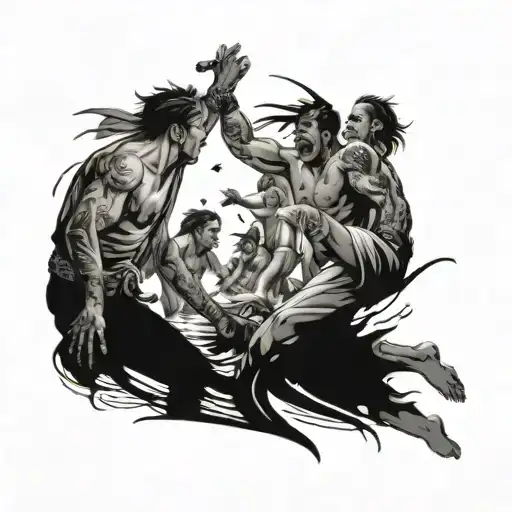 An Action-packed Scene Of A Beach Party Turning Into A Chaotic Battle