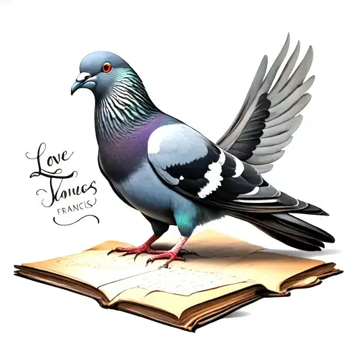 A Surreal Tattoo Of Francis The Pigeon Perched On A Vintage Love Letter