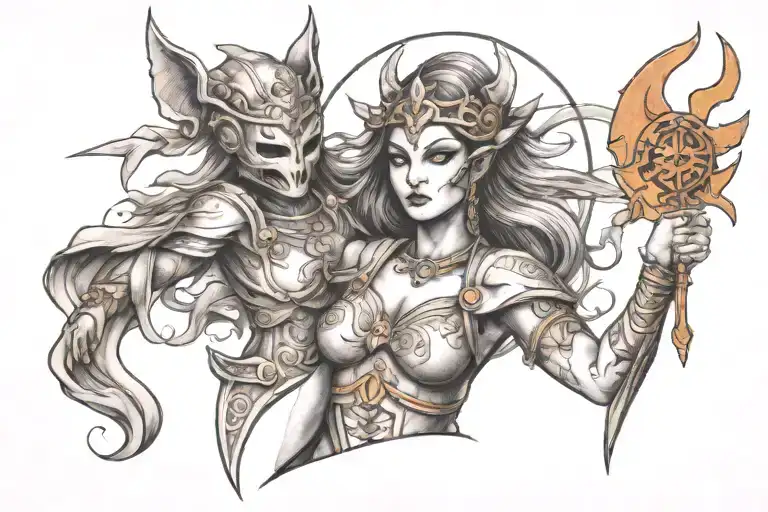 Ghost Warrior Holding Woman Warrior Goddess