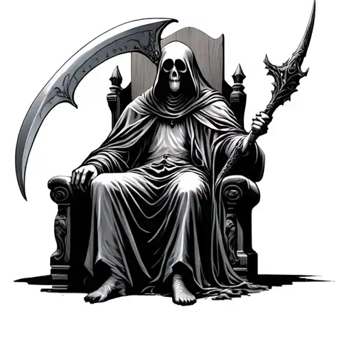 The Grim Reaper Sitting On A Throne Holding A Giant Scythe