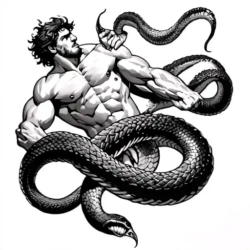 Hercules Fighting The Snake Wrapped