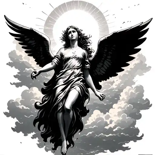 Falling Angel From The Clouds On A Sunny Day