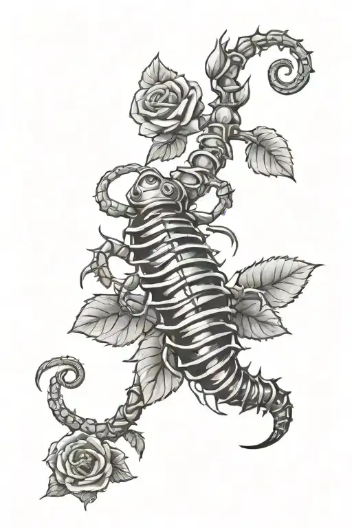 Centipede And Rose & Thorns Pin
