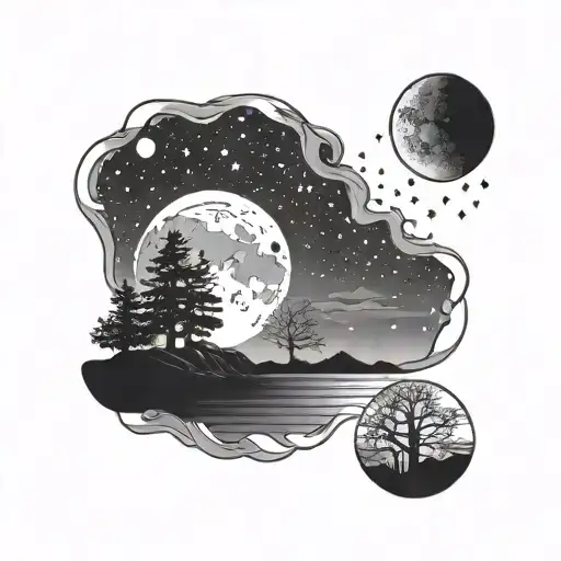 Stary Night And Sunrise Over The Horizon In The Background