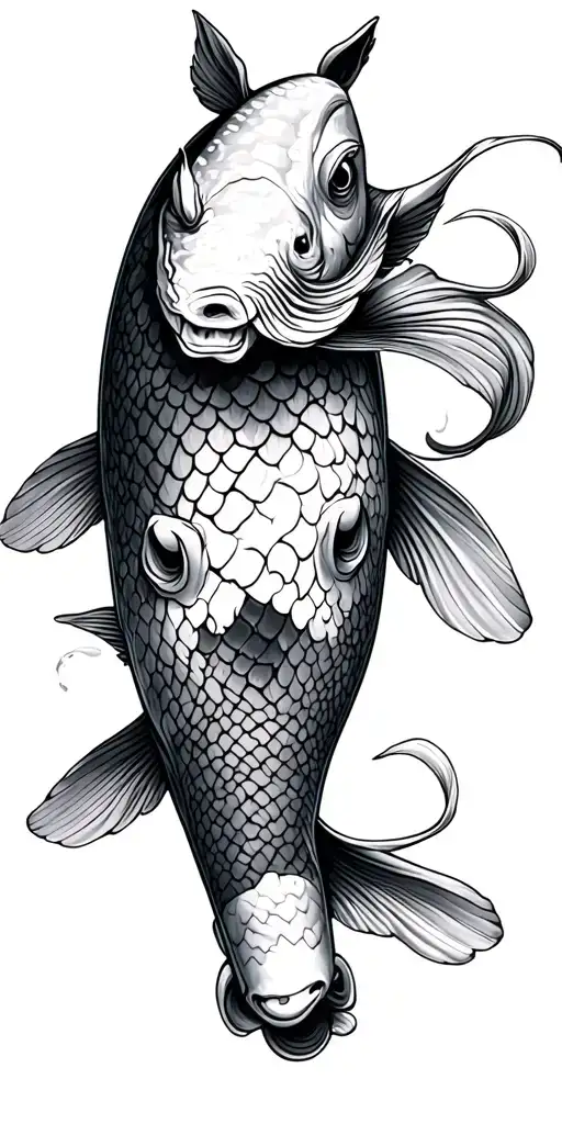 Koi Fish Swimming Rhino Head