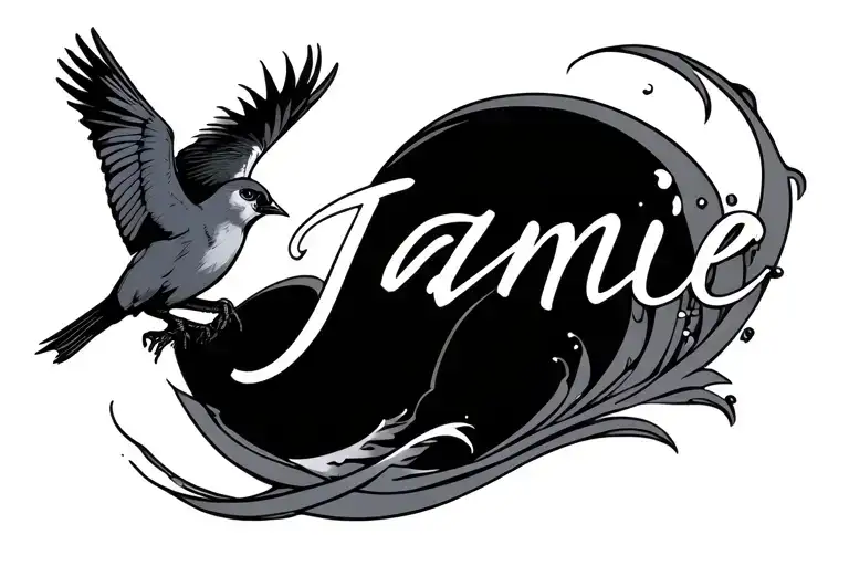 The Name Jamie With A Bird And A Wave Forming