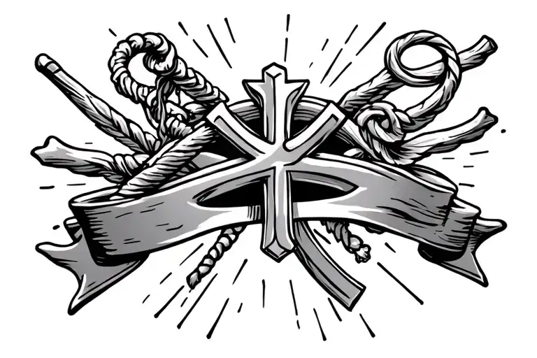 Cross Tattoo Around Anchor Tattoo On Arm Band