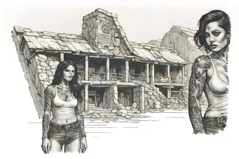 Rocky Mine Entrance With Beautiful Latin Woman Posing In Front