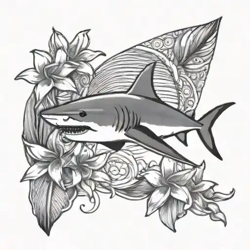 Shark With Frangipani Flower Line