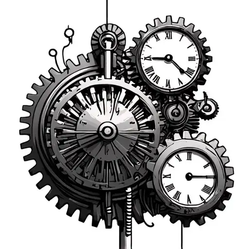 Electical Wire With Gears And A Discrete Clock In The Background