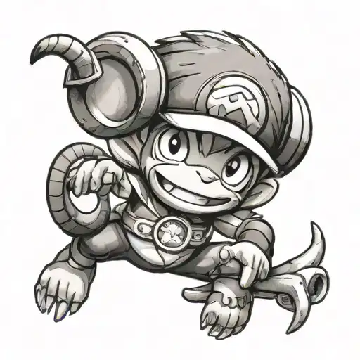 Pokemon Aipom Mixed With Luffy From One Piece