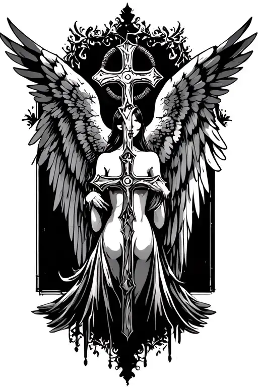 Angels In The Style Of Steampunk With A Cross With A Back Minimalistly To Look In Front