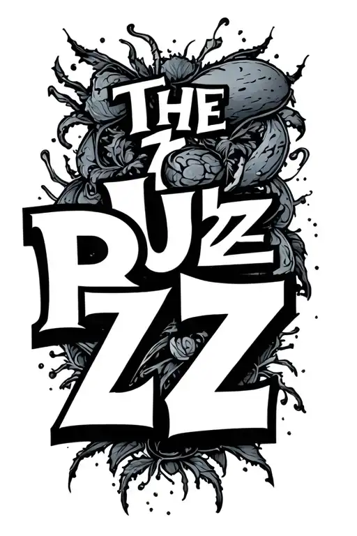 The Word Buzz With Backward Zs And Fine Line Artwork Around It