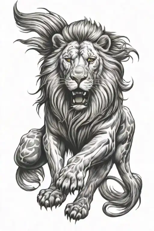 Fierce Full Body Lion Tattoo Design Featuring