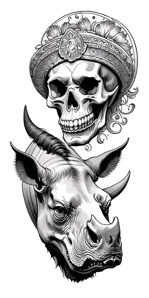Mexican Skull At The Top And Rhino Head At The Bottom