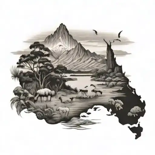 New Zealand Animals Landscape Tattoo Featuring