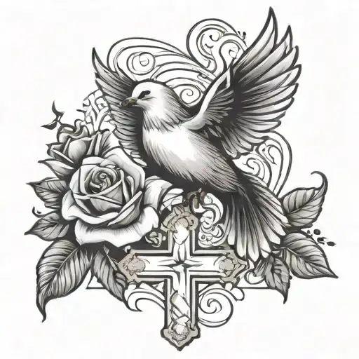 Dove Rose And Cross With Sayings