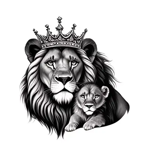 Female Lion With Crown And Baby Female Lion