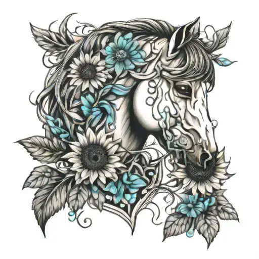 Horse With Sunflowers And Turquoise Stones