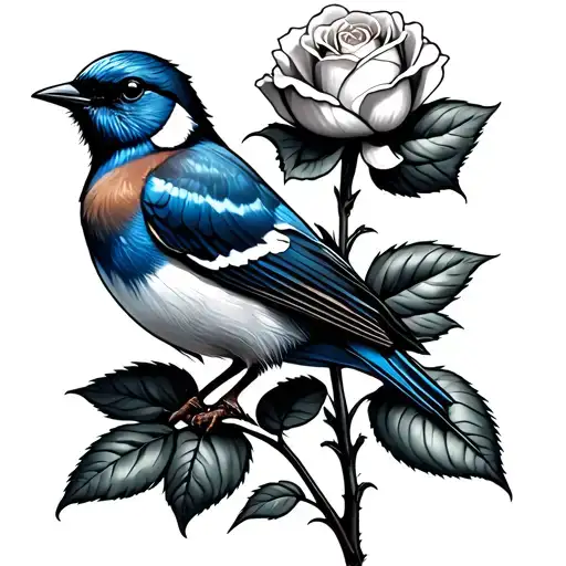 Bluebird Perched On A Rose Stem