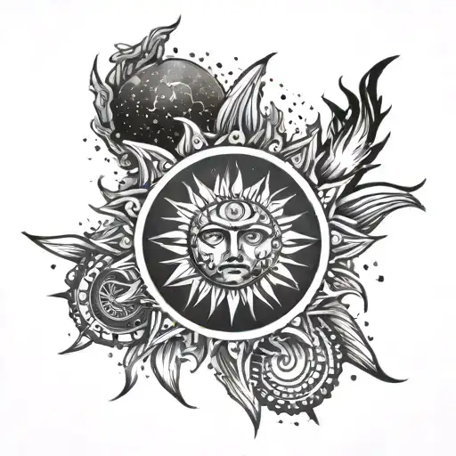Roman Sun With Galaxy Background And Fire At Bottom