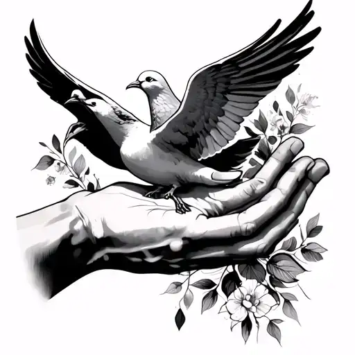 Hands Grabbing A Dove And Design Under The Hand