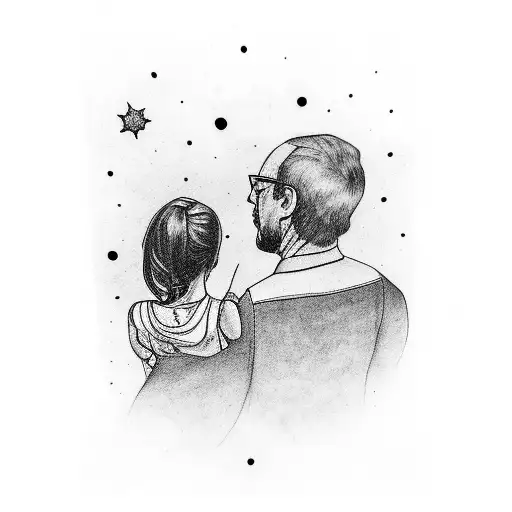 Father And Daughter Holding Hands Looking At Galaxy