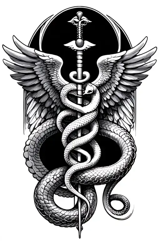 Medical Caduceus Intertwined With Big Wings And Snake