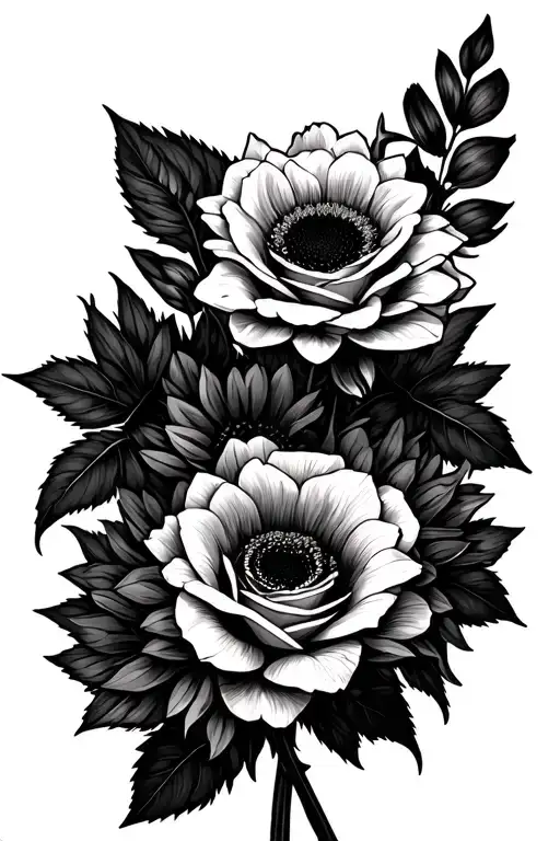 Orchid Chrysanthemum Sunflower White Rose Bouquet Basic Sketch