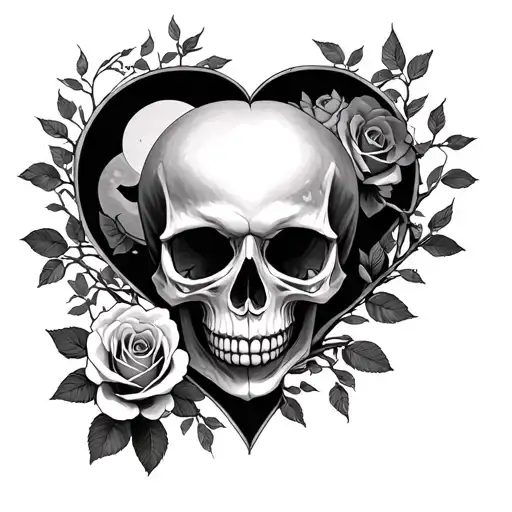 Love Skull Roses Tree Heart Moon