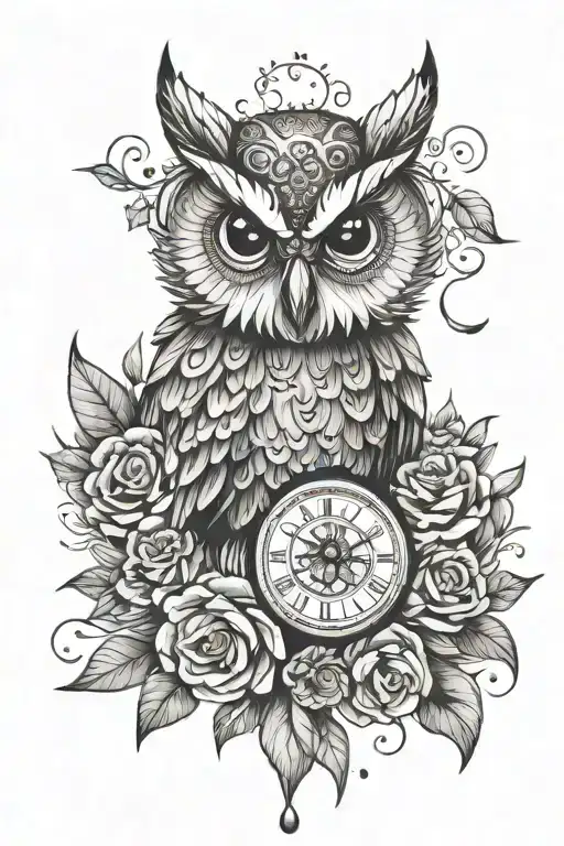 Owl Tatto With Clocks For Kids Birth Times