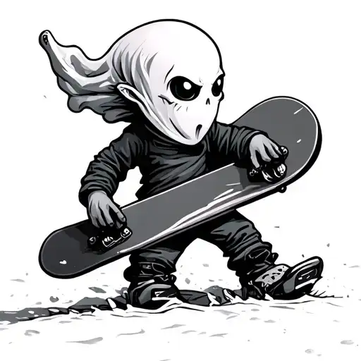 A Child Cartoon Drawing Of A Ghost With A Snowboard Under His Arm