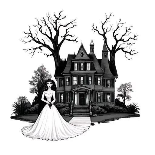 Wedding In Front Of Haunted House