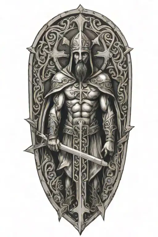 Crusader Man Holding Cross Intertwined