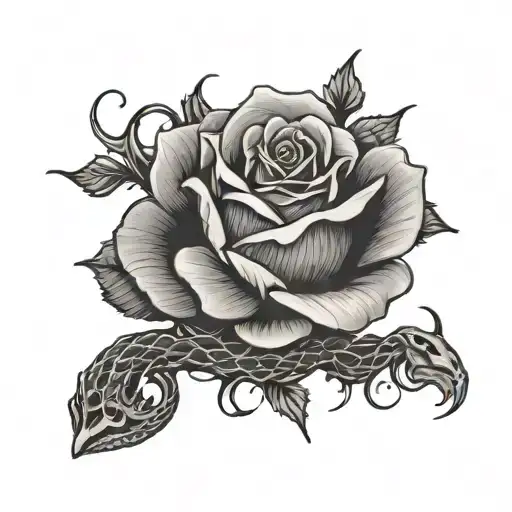 Rose With A Snake And Thorns Intertwined