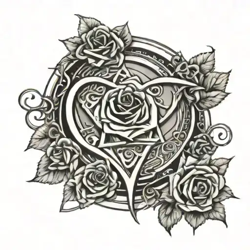 Him Heartagram With Music Notes And Roses