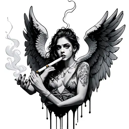 A Rebellious Angel Smoking A Joint With Wings Made Of Metallica Lyrics