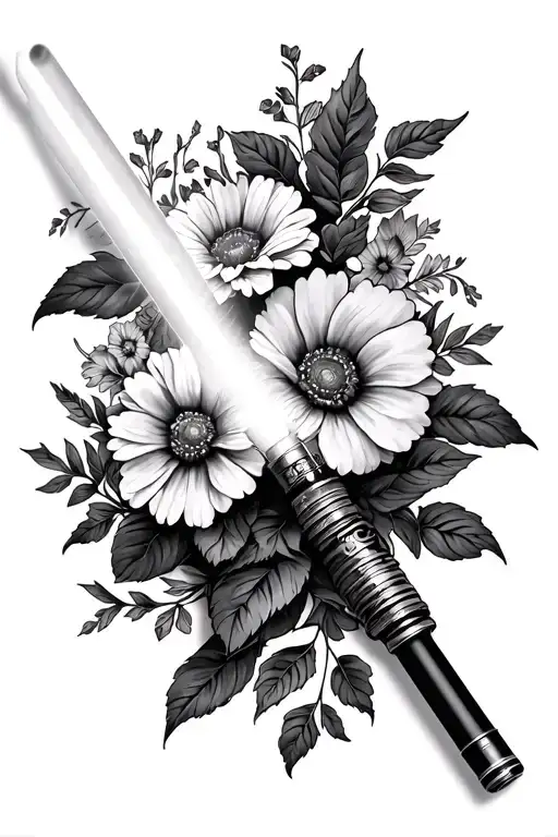 Star Wars Light Saber With Black And White Flowers
