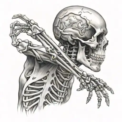 A Medical Student Studying Anatomy With A Black-grey Tattoo Of A Skeleton On Their Arm