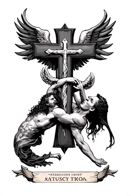 Catholic Fight Between Good And Bad With Cross Sleeve