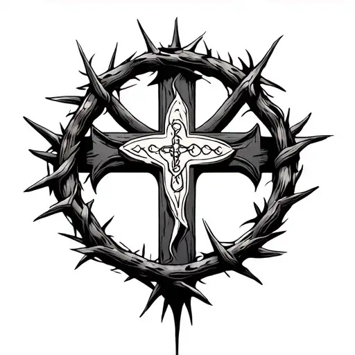 Band Of Thorns And Christian Cross In The Middle Surrounded