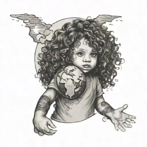 Curly Hair Toddler Daughter Standing In Front Of The Earth In The Background