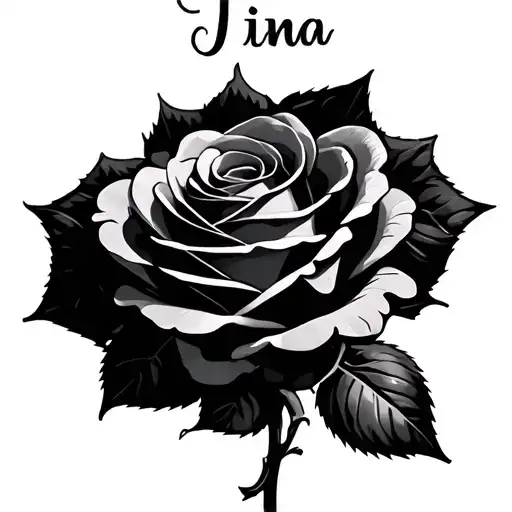 Black Rose With Tina Written As The Stem