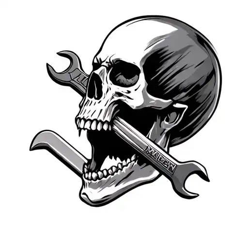 Skull Iron Maiden With A Wrench In Mouth Open