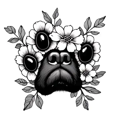 Dog Nose And Paw Print With Flowers